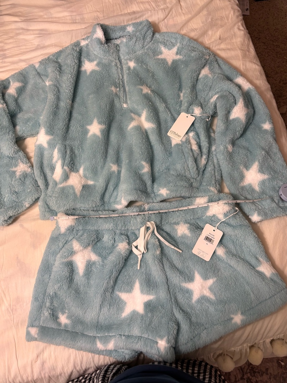 P.J. Salvage Plush Star Pajama Set - Light Blue & White
